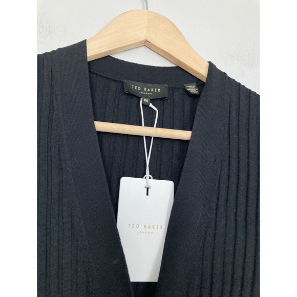 NEW Ted Baker Nardaa Longline Cardigan Dress Ribbed MEDIUM Black Viscose - Picture 9 of 16